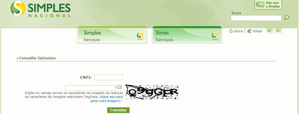 Consulta optantes pelo Simples Nacional