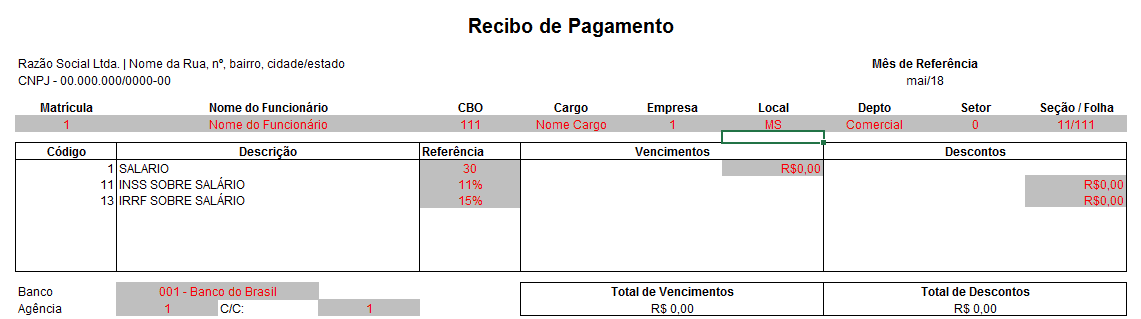 Modelo de holerite (contracheque) para preencher e imprimir