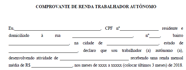 Comprovante de Renda Autônomo (doc e pdf)