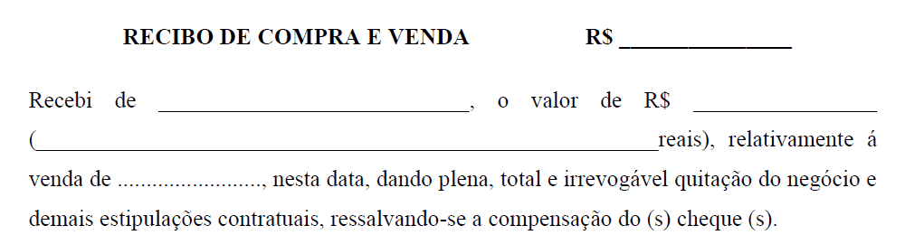 Recibo de compra e venda simples - Word e PDF